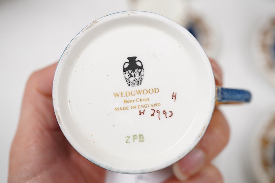 A Worcester blue and gilt ivy leaf part coffee service